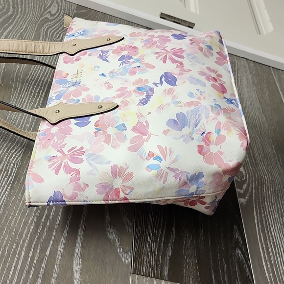Nicole Miller new York floral pink white zipper tote bag - Picture 4 of 10
